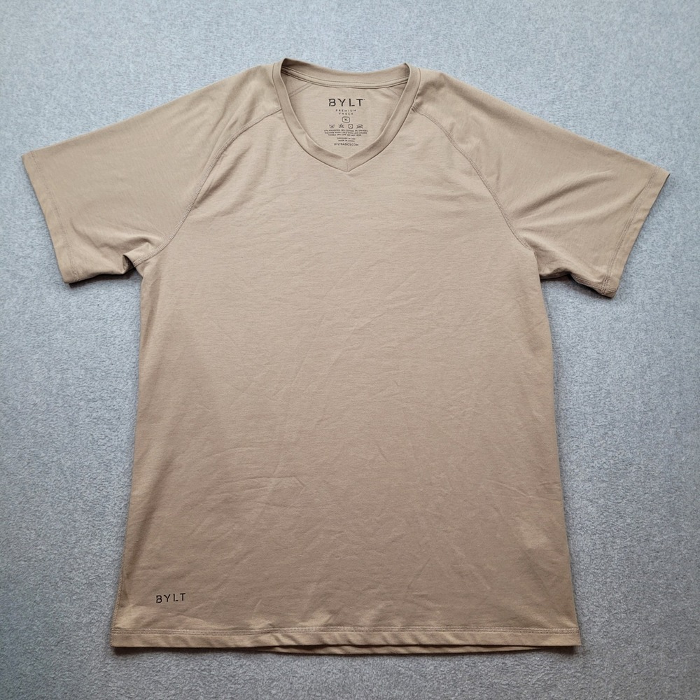 BYLT Premium V-Neck T-Shirt Mens XL Tan Short Sleeve Raglan Athletic Workout